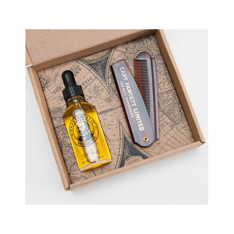 Dárková sada oleje na plnovous a cestovního hřebenu